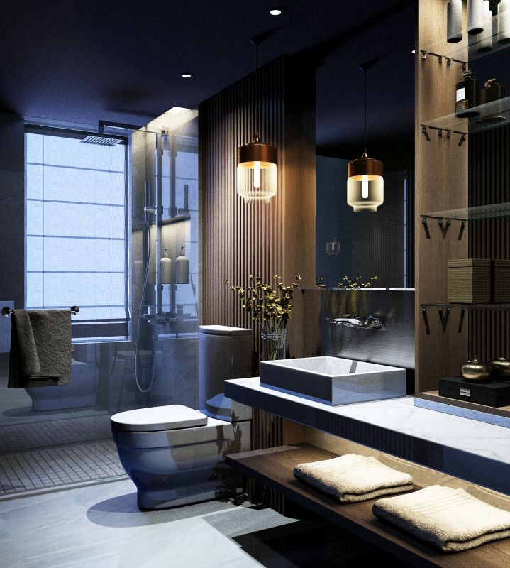 Elegant bathroom with ambient lighting