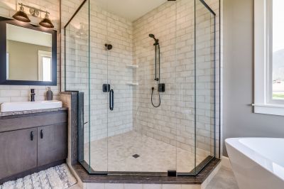 Open Shower with Black Hardware